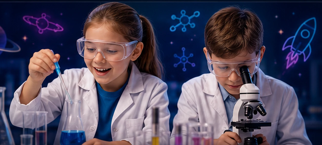 Young pupils carrying out practical science experiments