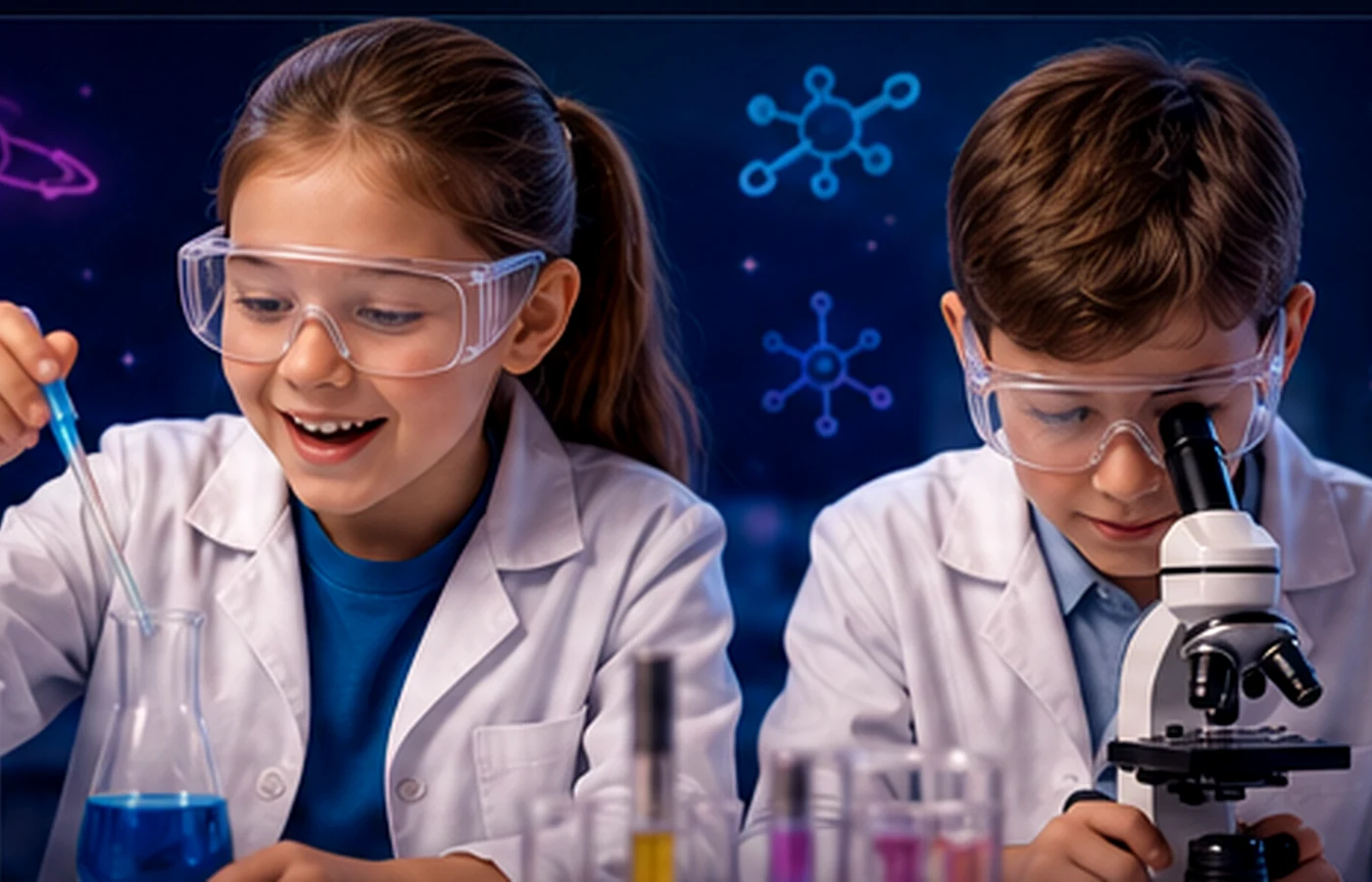 Young pupils carrying out practical science experiments