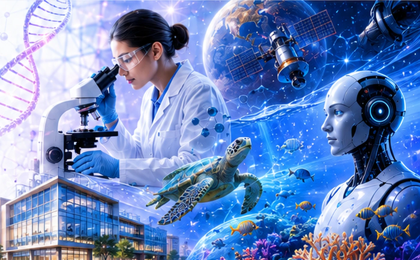 Scientist using a microscope in a laboratory